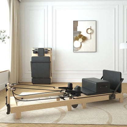 Syedee Pilates Reformer Machine, Wood Pilates Machine Bed Yoga Exercise Strength Training Equipment for Home Workout