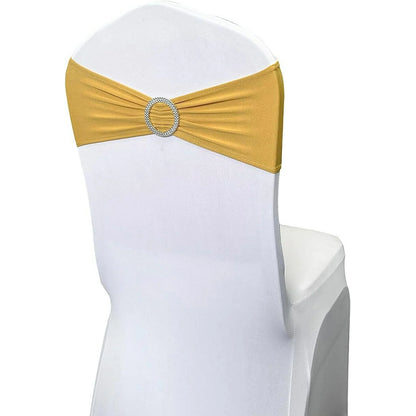 Spandex Chair Sashes Bands 50 PCS Stretch Chair Ties Bows with Buckle Slider for Wedding Party Banquet Decoration (Gold)