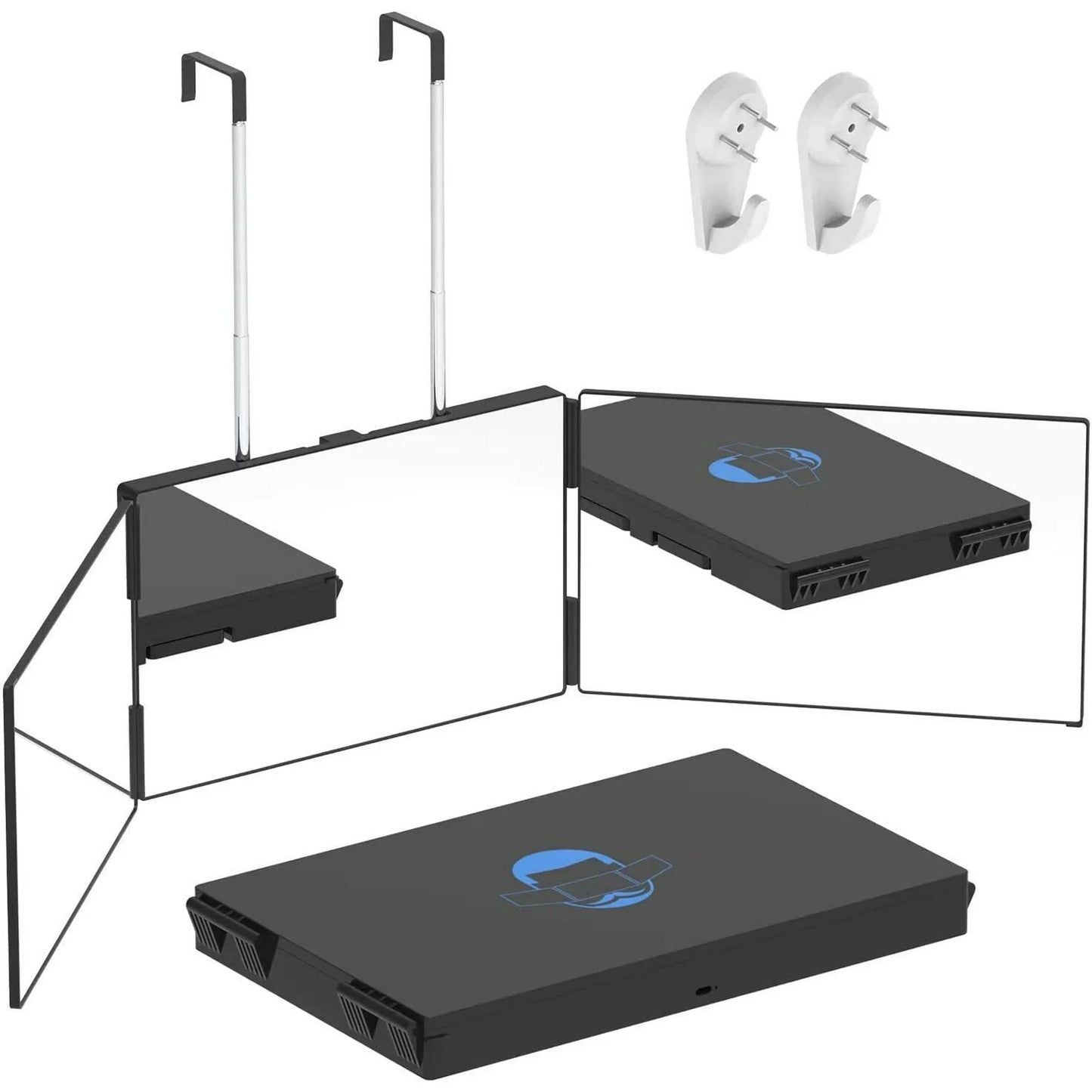 GoXteam 3 Way Mirror for Hair Cutting, Tri-fold Mirror for Shaver and Makeup , Height Adjustable with Two Hold Nails Self Haircut Mirror can as a Gift for Men or Women