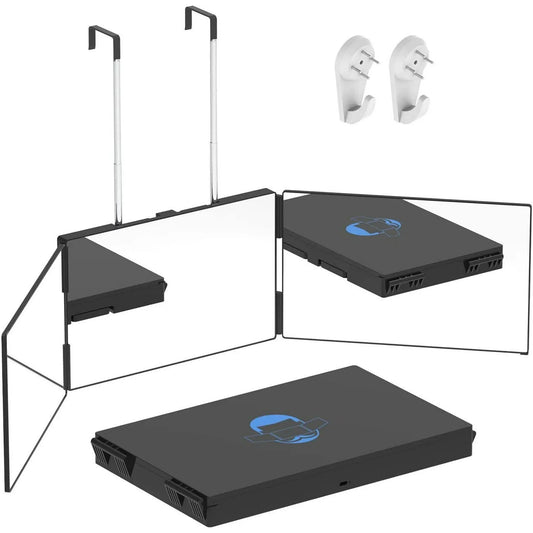 GoXteam 3 Way Mirror for Hair Cutting, Tri-fold Mirror for Shaver and Makeup , Height Adjustable with Two Hold Nails Self Haircut Mirror can as a Gift for Men or Women