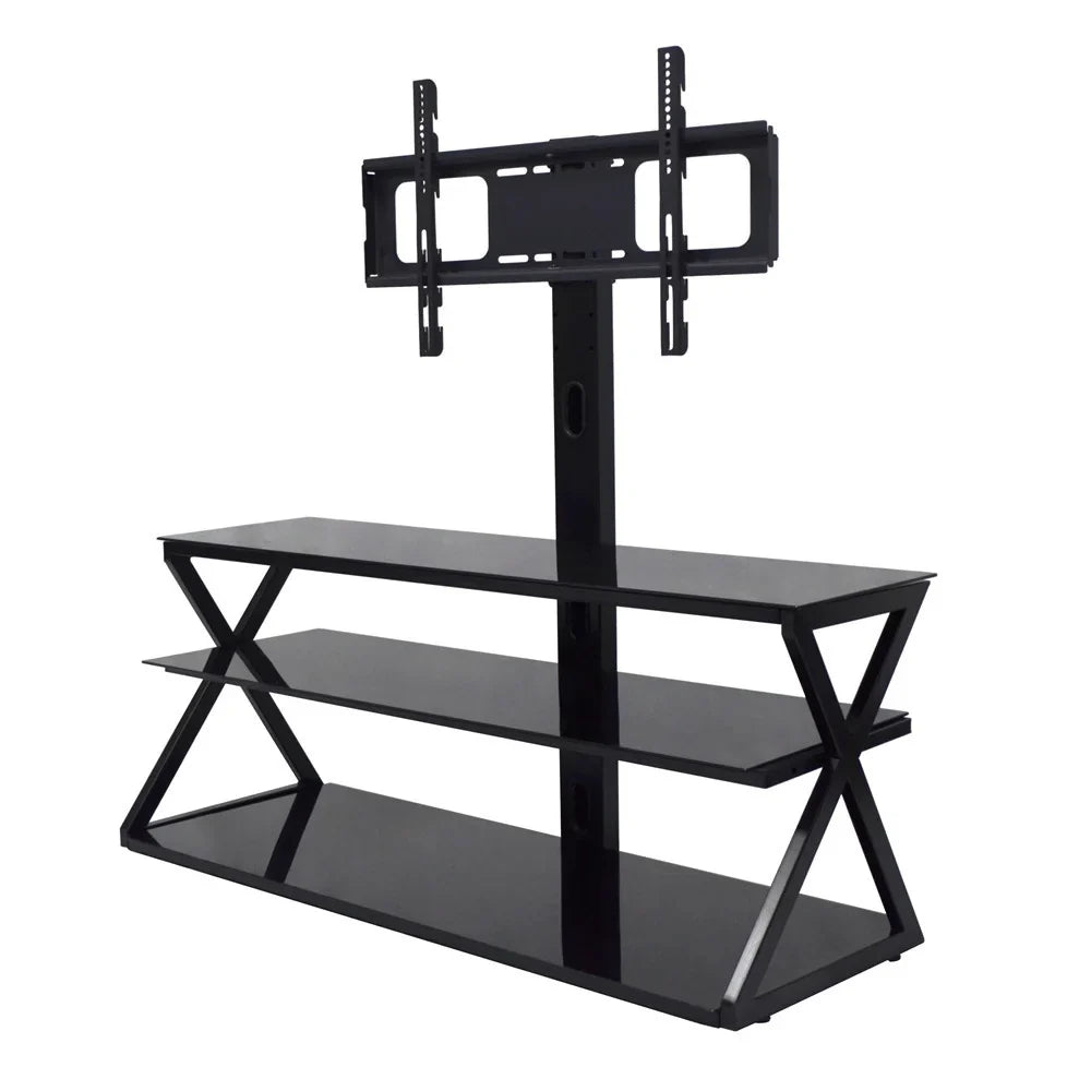 Ktaxon Swivel Floor TV Stand Mount 3 Tier Tempered Glass Shelf for 32 37 40 42 46 47 50 55 60 65"