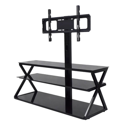 Ktaxon Swivel Floor TV Stand Mount 3 Tier Tempered Glass Shelf for 32 37 40 42 46 47 50 55 60 65"