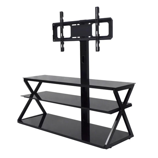 Ktaxon Swivel Floor TV Stand Mount 3 Tier Tempered Glass Shelf for 32 37 40 42 46 47 50 55 60 65"