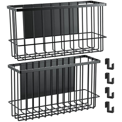 NiHome Magnetic Metal Basket Organizers 2PCS Medium & Small, Versatile Storage for Kitchen & Office Holds Up to 14 lbs, Easy Attach to Refrigerator or Any Magnetic Surface, Space-Saving Design(Black)