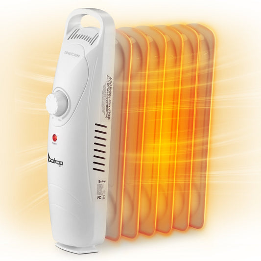 Ktaxon Filled Radiator Heater, Small Portable Space Heater with Adjustable Programmable Thermostat, Quiet, Overheat Protection, 6 Oil Heating Fins, 700W Mini Heater for Home Office White