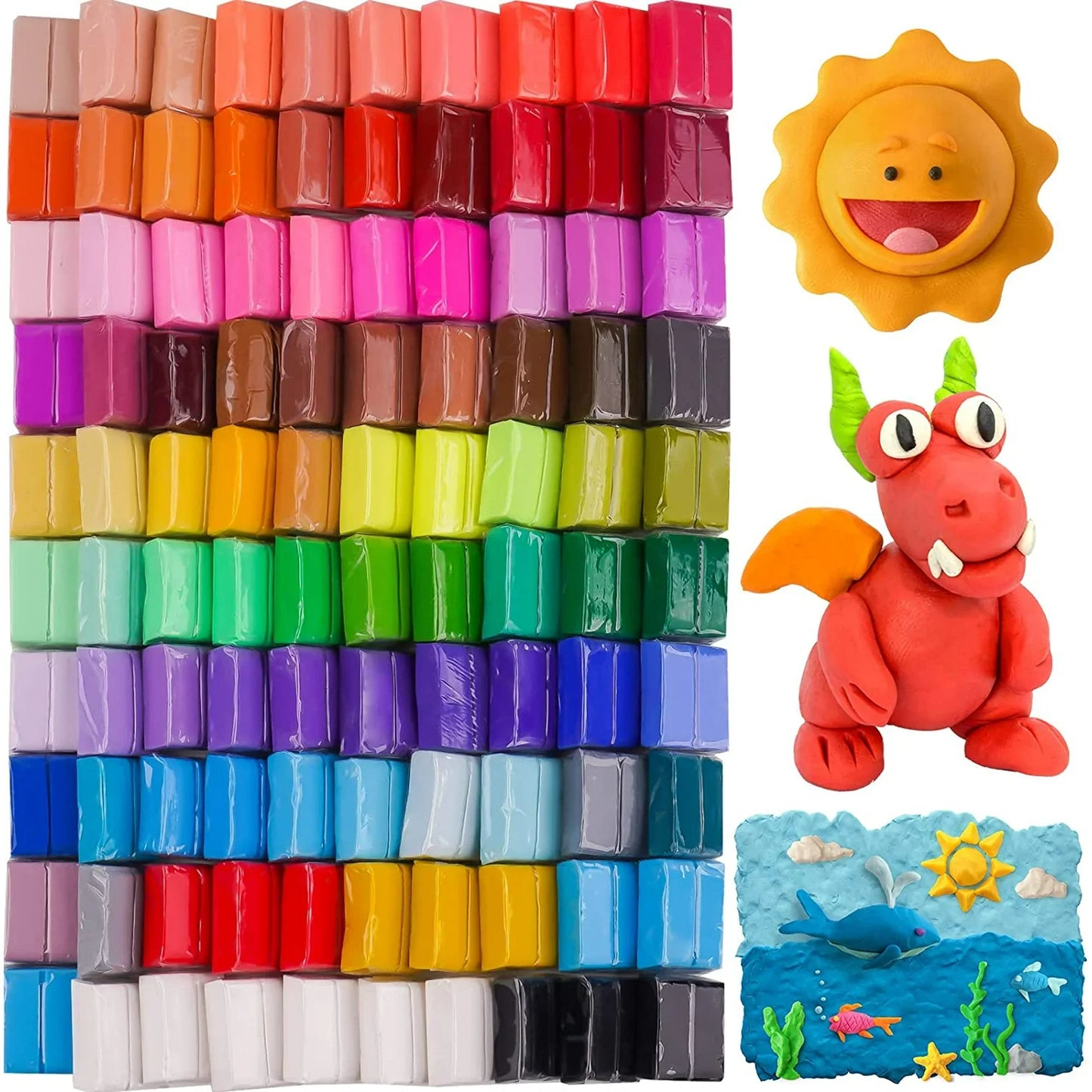 Tomorotec 100PCS Polymer Clay Value Pack 82 Colors in Bulk Small Blocks Starter Kit with Tools, Individually Wrapped Oven Modeling Clay, Molding DIY Clay, Baking Clay for Sculpting for Kids Beginner