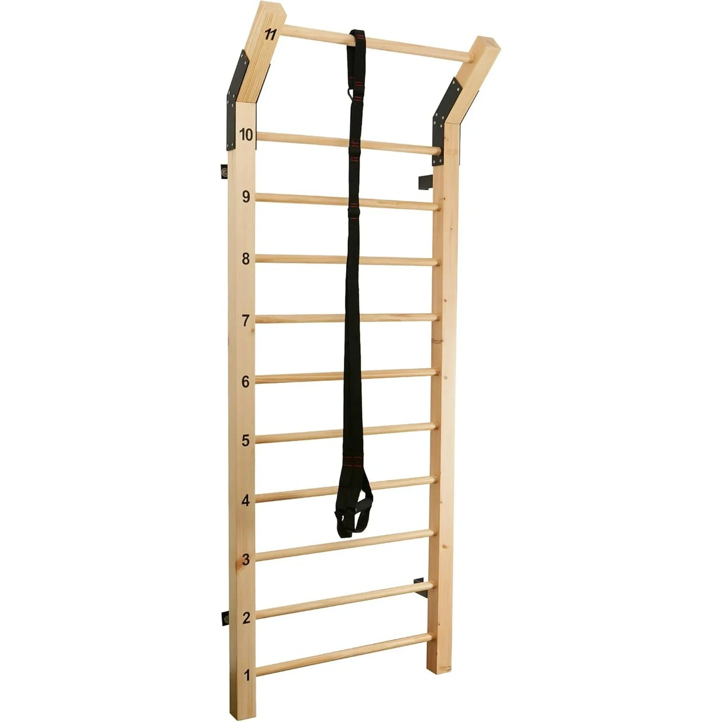 Ladder Wood Stall Bar – Physical Therapy & Gymnastics Ladder w/ 11 Strategic Rods - Ideal for Back Pain Scoliosis Exercise Equipment & Range of Motion