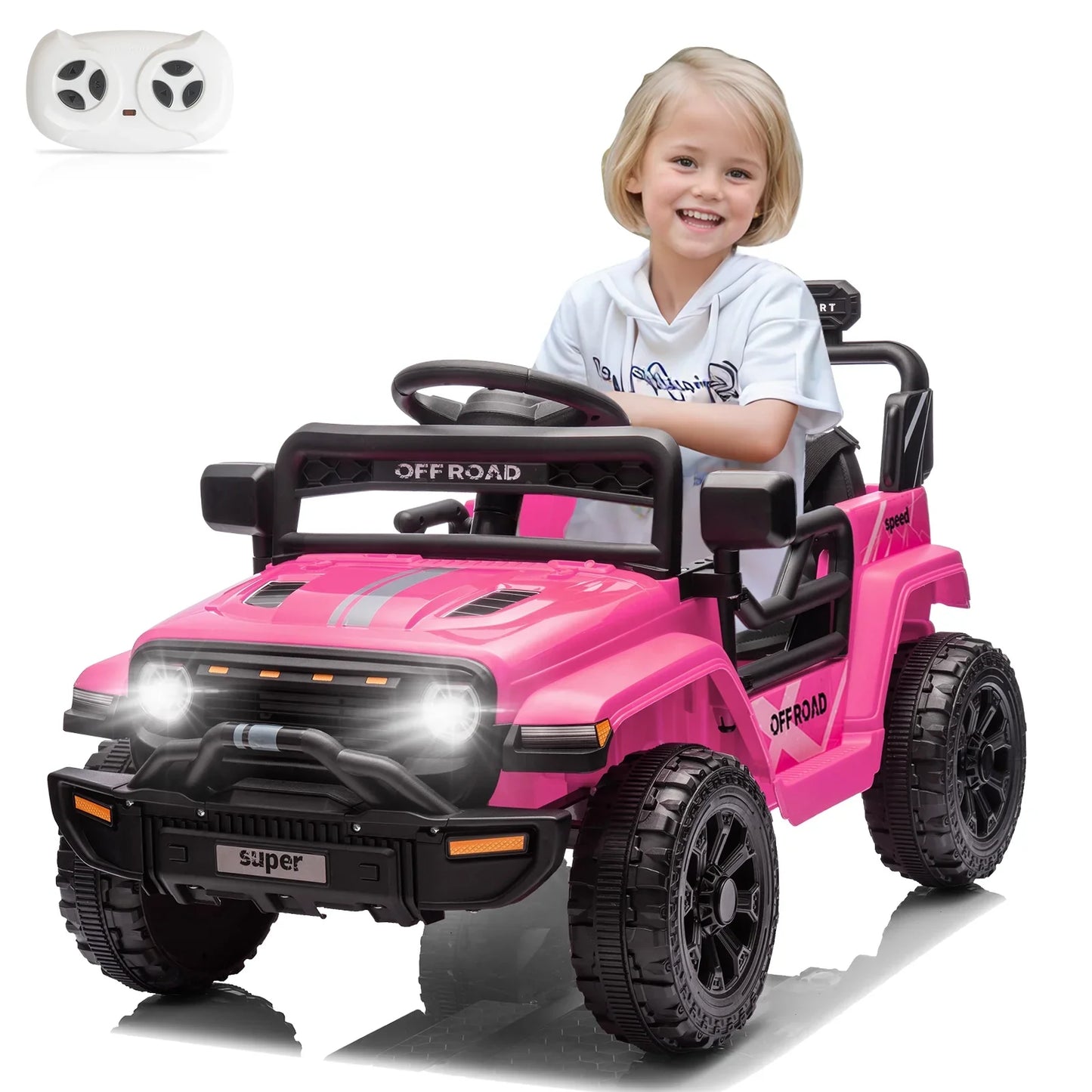 Ktaxon 12V Powered Ride On Car Truck, Kids Electric Car w/Parent Remote Control, Spring Suspension, LED Lights- Pink