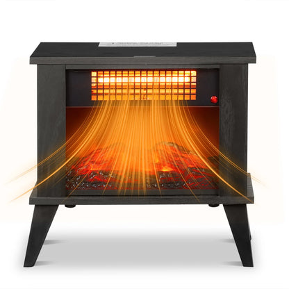 Ktaxon 15" Electric Fireplace Heater, Freestanding Wooden Fireplace Stove with 3D Realistic Flame, Overheat Protection, 1000W Portable Electric Heater for Indoor Bedroom Office Home, Black