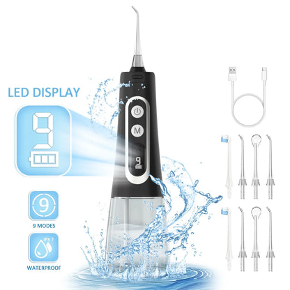 300ML Water Dental Flosser Cordless for Teeth, LCD Display Portable Water Flosser Cleaner Picks with 9 Modes 8 Jet Tips, IPX7 Waterproof Electric Flosser Oral Irrigator for Home Travel Office