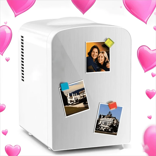 Moifoi Mini Fridge Cooler Personal, 4L Capacity (Holds 6 Cans), Front Door in Durable Stainless Steel, 12v AC/DC, Ideal for Skincare, Makeup, Drinks - White