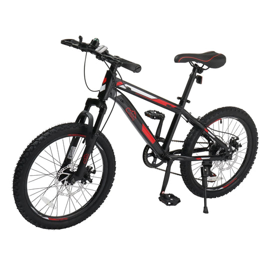 Ktaxon 20" Mountain Bike, Shimano 7 Speed Kids Bike for Boys Girls with Disc Brakes, Black
