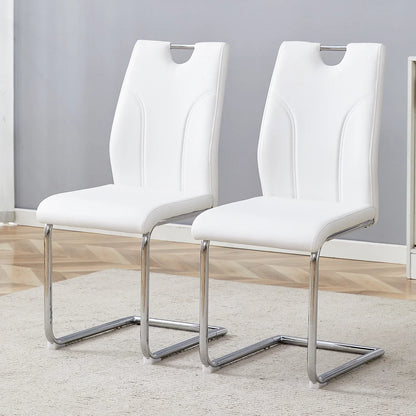 Sumdeal Modern White Pu Leather Dining Chair Set with Silver C-shaped Metal Legs,Set of 2