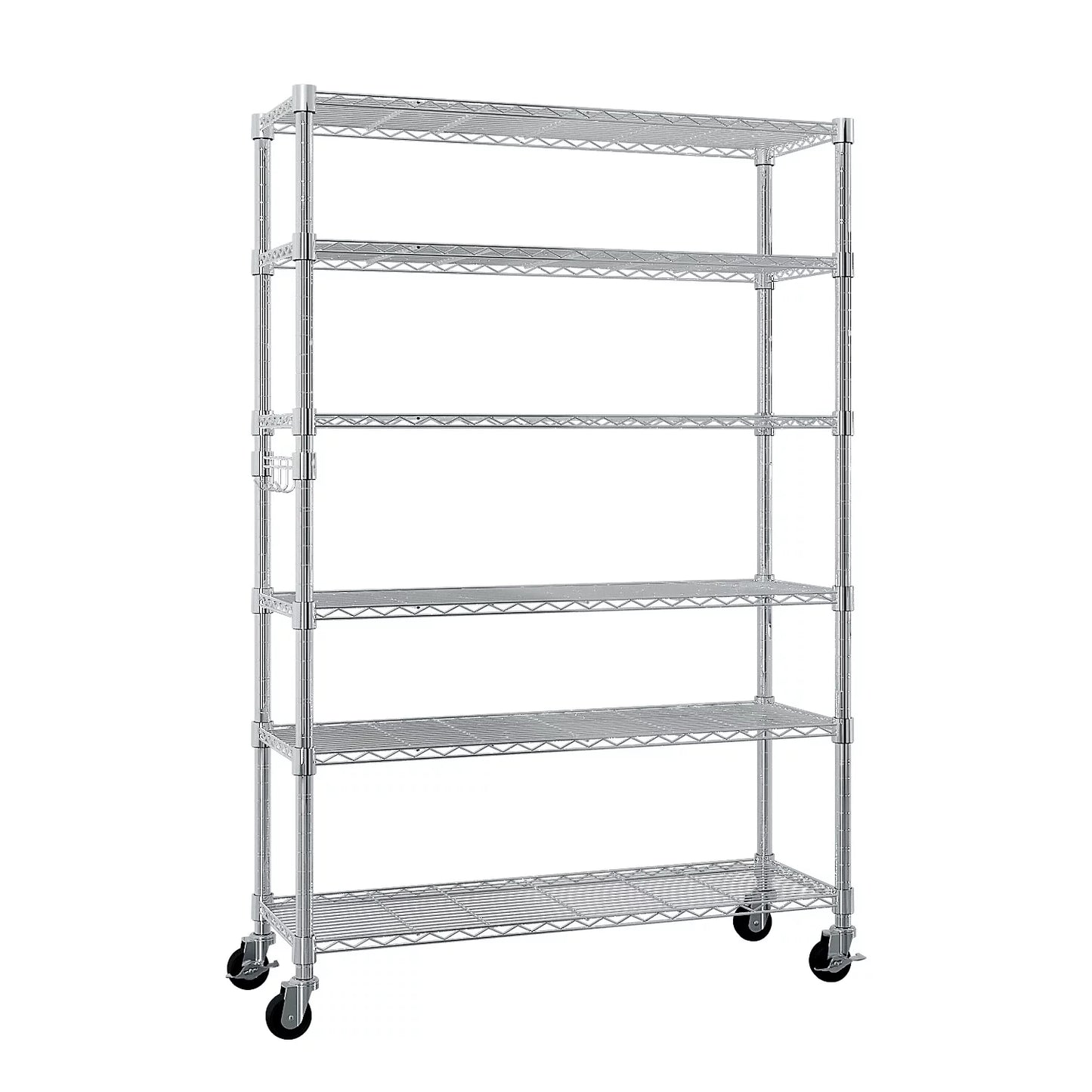 Ktaxon 6 Tier Wire Shelving with Wheels, 46"D x 18"W x 82"H Multifunctional Storage Rack Metal Garage Shelves Organizer, Capacity for 900lbs, Silver
