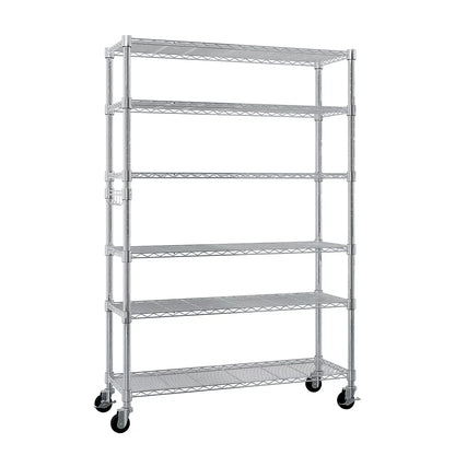 Ktaxon 6 Tier Wire Shelving with Wheels, 46"D x 18"W x 82"H Multifunctional Storage Rack Metal Garage Shelves Organizer, Capacity for 900lbs, Silver