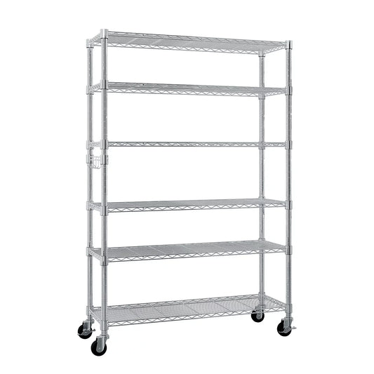 Ktaxon 6 Tier Wire Shelving with Wheels, 46"D x 18"W x 82"H Multifunctional Storage Rack Metal Garage Shelves Organizer, Capacity for 900lbs, Silver