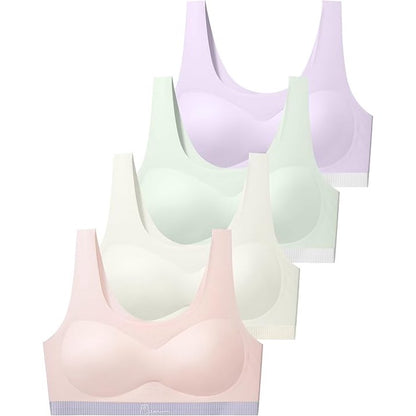 Seamless Training Bras W/ Lightweight Fixed Cups£¬Invisible Dig-Free Teen Bras for Girls 10-16 £¨4 Pack)