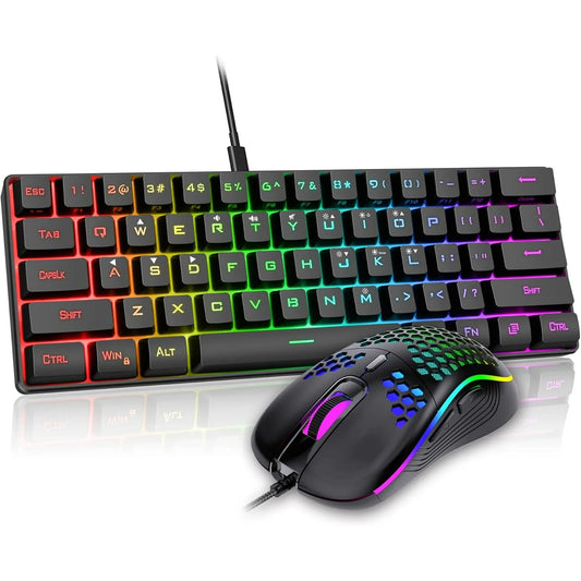Gaming Keyboard and Mouse Combo, Rainbow LED Backlit Multimedia PC Gaming Keyboard, Office Keyboard Colorful Breathing Backlit Gaming Mouse for Working or Primer Gaming, Office Device