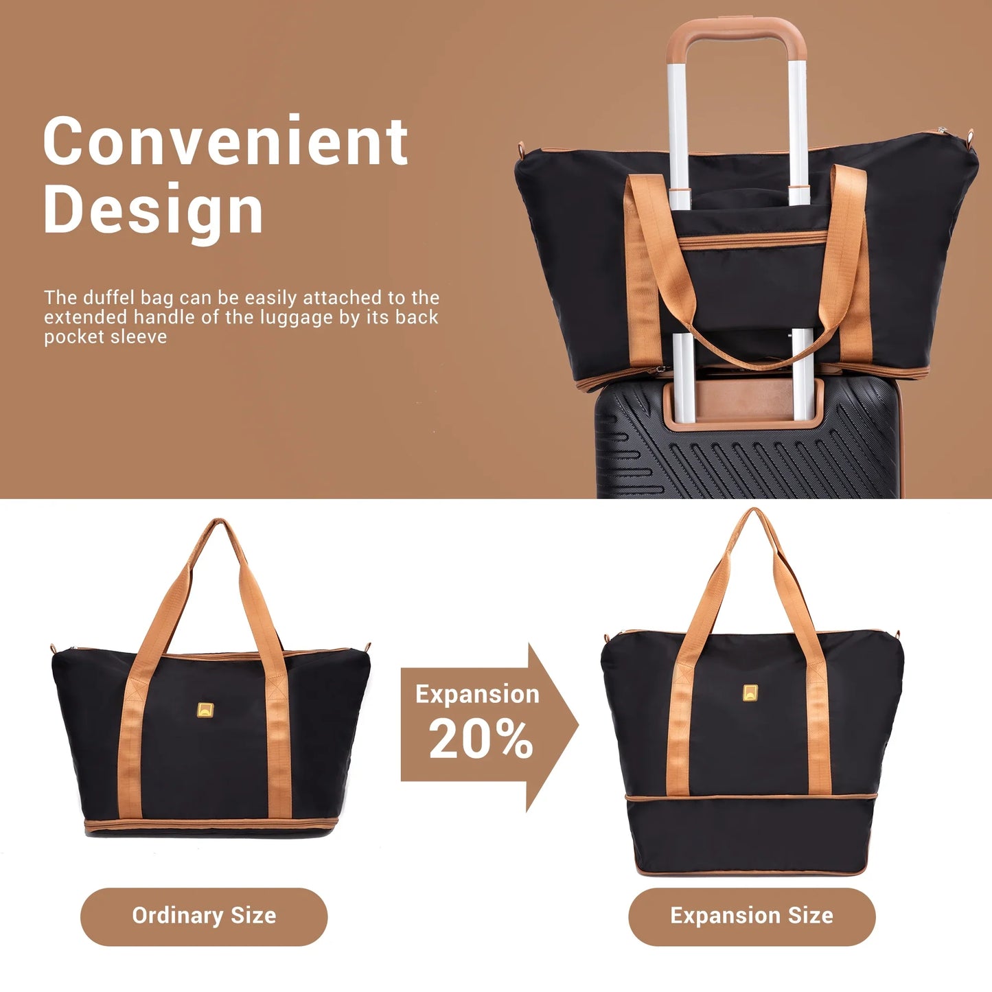 Landisun 3 Piece Carry-on Luggage Sets, Hardside Suitcase Set with Spinner Wheels, Portable Travel Bag and Toiletry Bag, Black