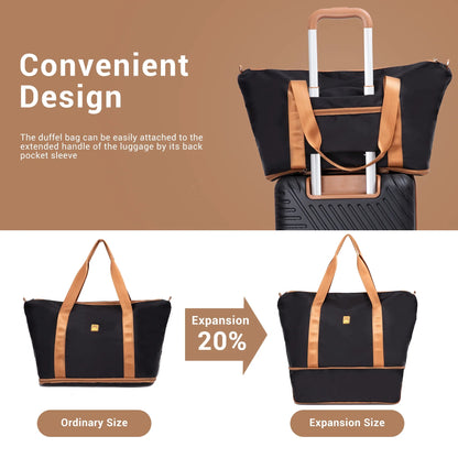 Landisun 3 Piece Carry-on Luggage Sets, Hardside Suitcase Set with Spinner Wheels, Portable Travel Bag and Toiletry Bag, Black