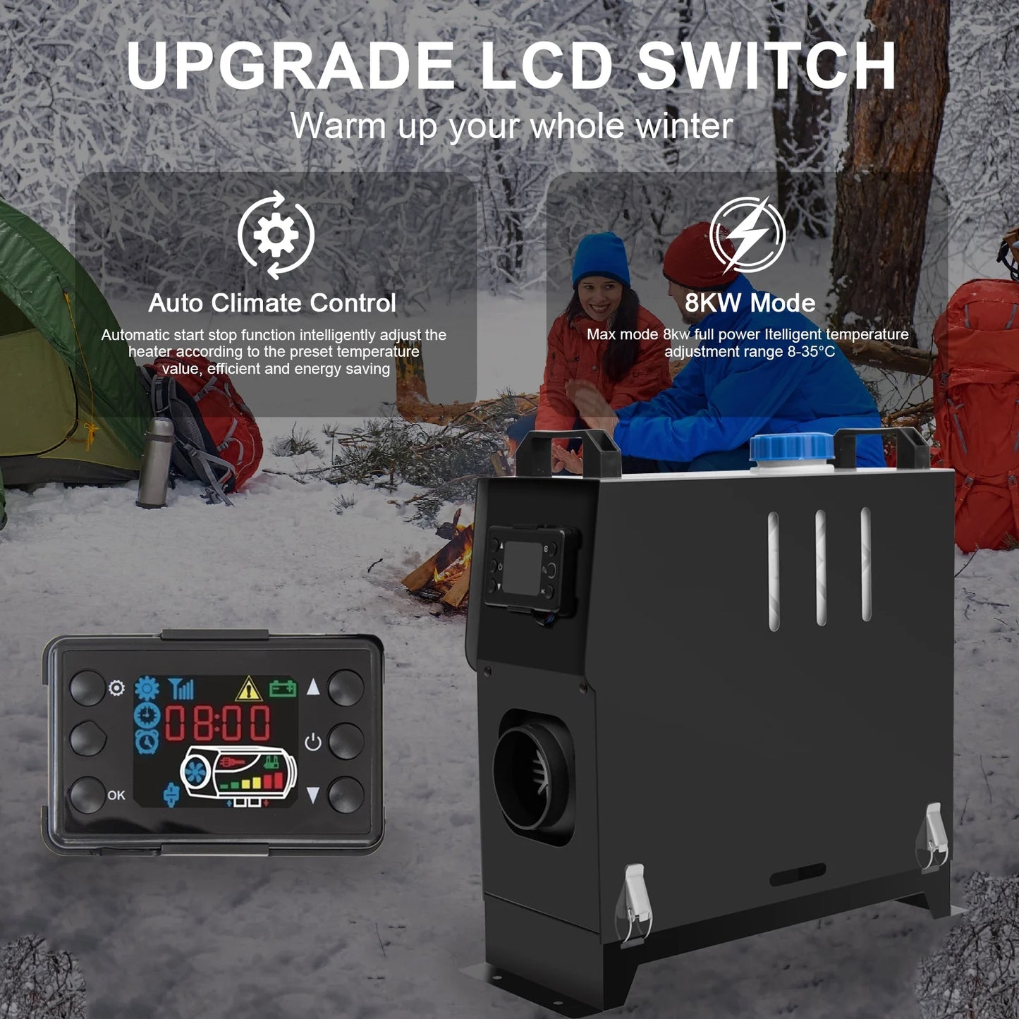 Jacgood 12V 8KW Diesel Air Heater, Diesel Heater All in One with LCD Display, Remote Control, Silencer, Fast Heating for RV Truck, Boat, Camper, Car Trailer, Motorhomes, Caravans，Black