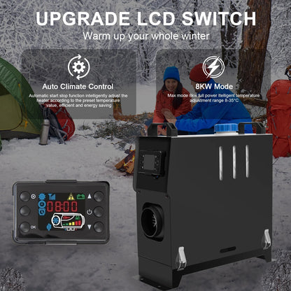 Jacgood 12V 8KW Diesel Air Heater, Diesel Heater All in One with LCD Display, Remote Control, Silencer, Fast Heating for RV Truck, Boat, Camper, Car Trailer, Motorhomes, Caravans，Black