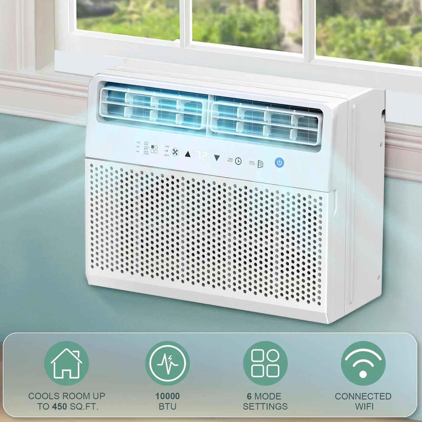 KISSAIR 6300 BTU (10000 BTU ASHRAE) 115V U Shaped Window Air Conditioner with Remote Control, 6 Modes & 3 Fan Modes, 24H Timers