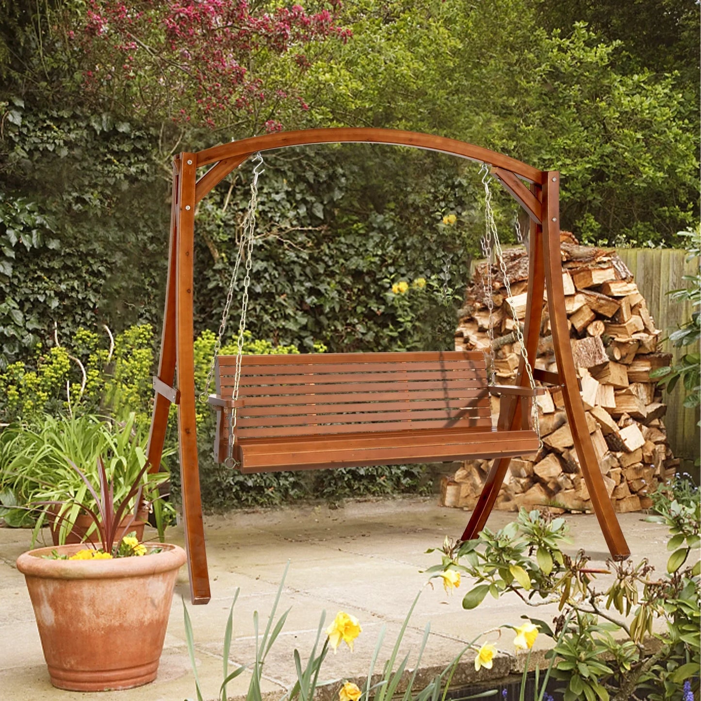 Zimtown Patio Wooden Porch Swing Swing Chair Bench Heavy Duty 880lbs with Hanging Chains for Outdoors,5 FT, Brown