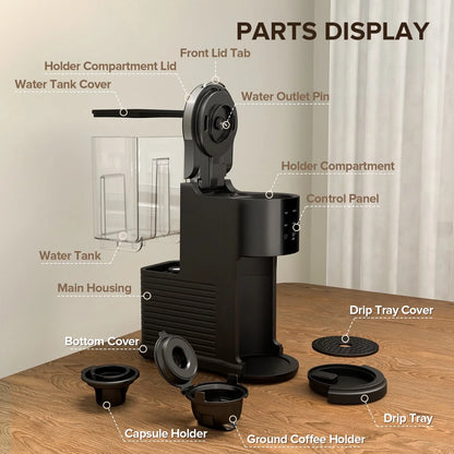 Auseo 2.0 1200W Single Serve Coffee Maker for K-Cup Pod and Ground Coffee Compatibility, Fast Heating, 40oz Removable Water Reservoir, Black for Home/Office/RV