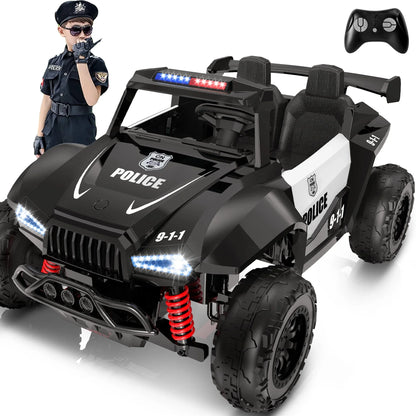 24V 2-Seater Ride On Police Pickup, 4WD/2WD Switchable Kids UTV, 800W Motors W/Remote Control, 3 Speeds, Electric Truck Car Toy Gifts for Kids with Megaphone, Alarm Lights, MP3, 2 Safety Belts, Black