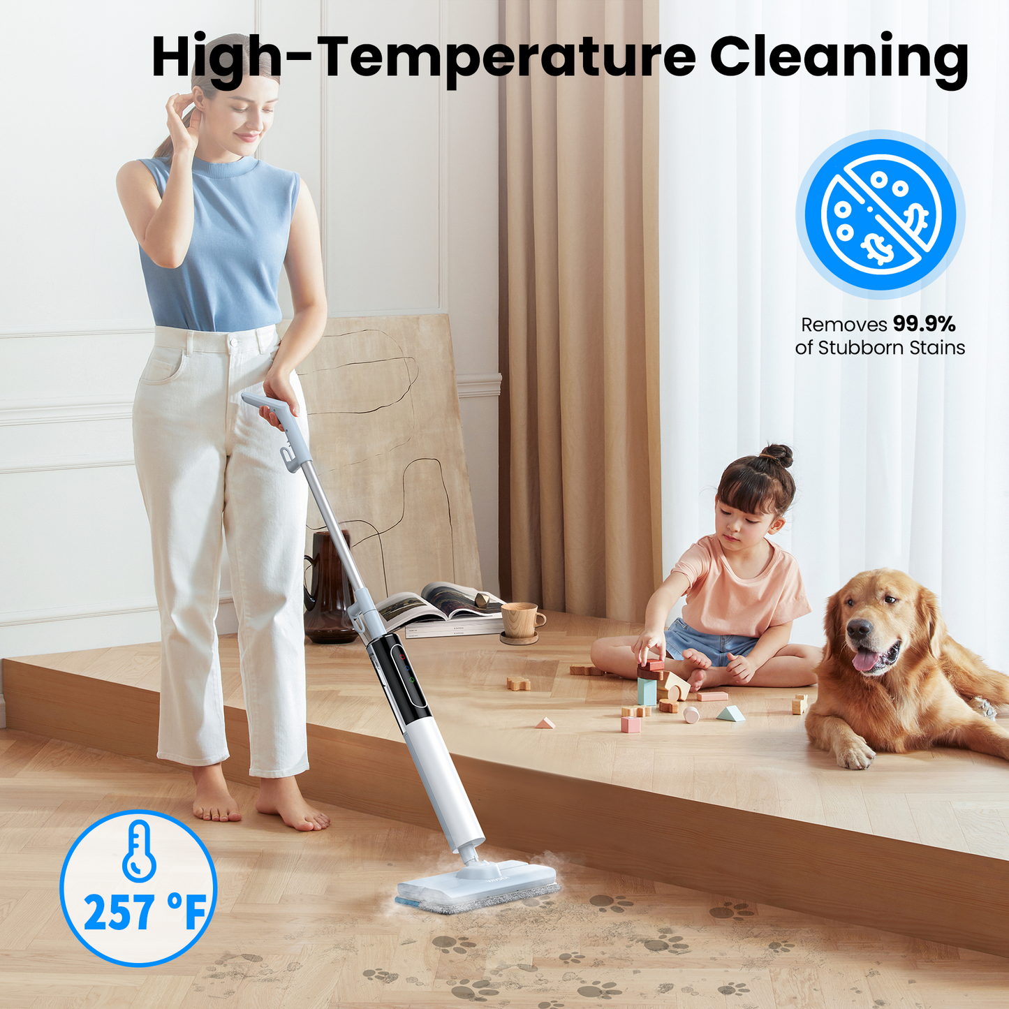 Steam Mop, Floor Steamer with 4 Washable Pads, Steam Cleaner for Cleaning Hard Floors, Carpet