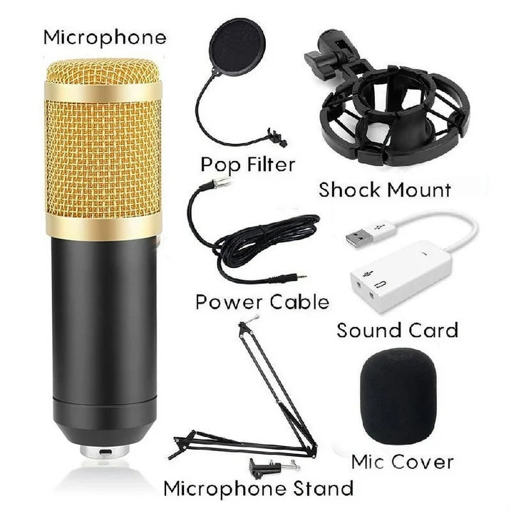 BM800 Condenser Studio Microphone Kits, Podcast Equipment Bundle, Studio Recording & Broadcasting Mic with Adjustable Stand, USB Sound Adapter