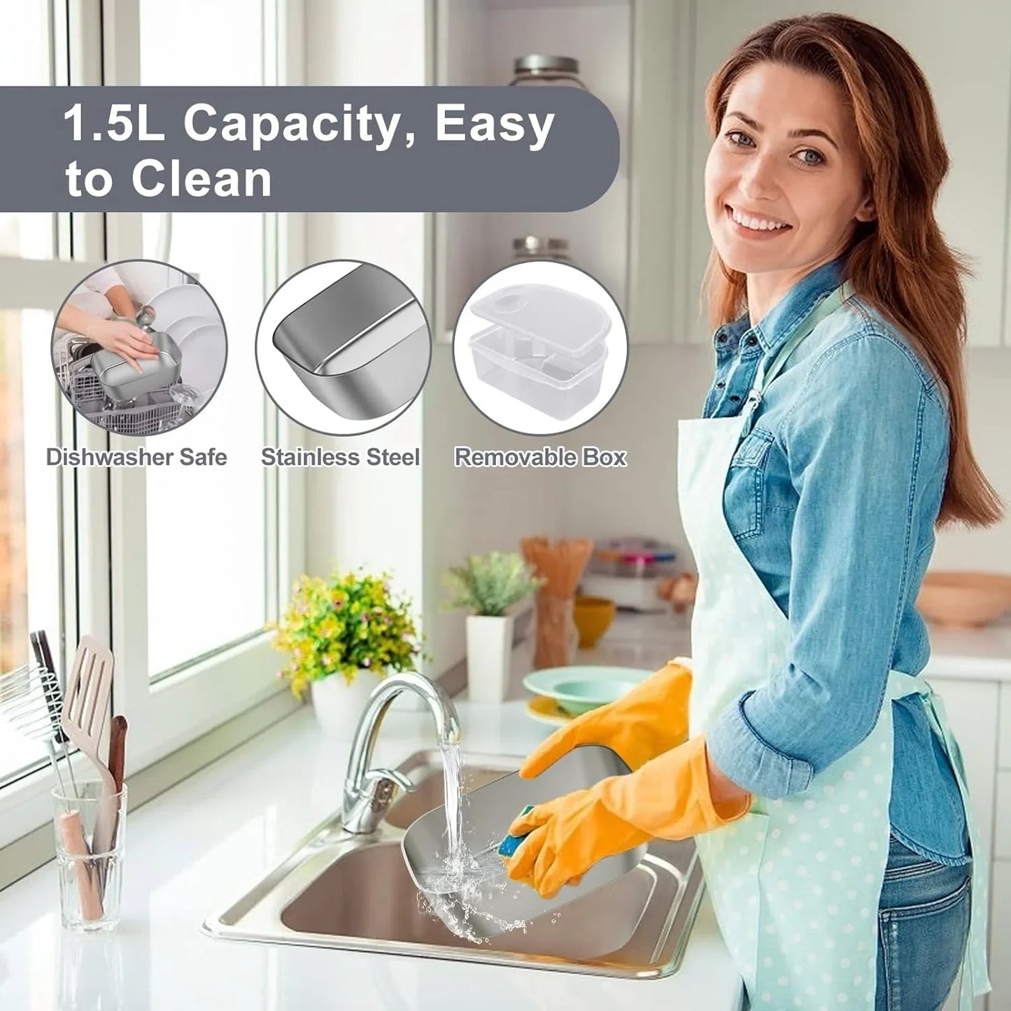 Electric Lunch Box Food Heater, AOKIWO 60-80W Electric Heating Lunch Boxes Lunch for Car/Men/Adults/Home/Work, 1.5L Removable 304 Stainless Steel Container, 110V/12V/24V, with Fork & Spoon