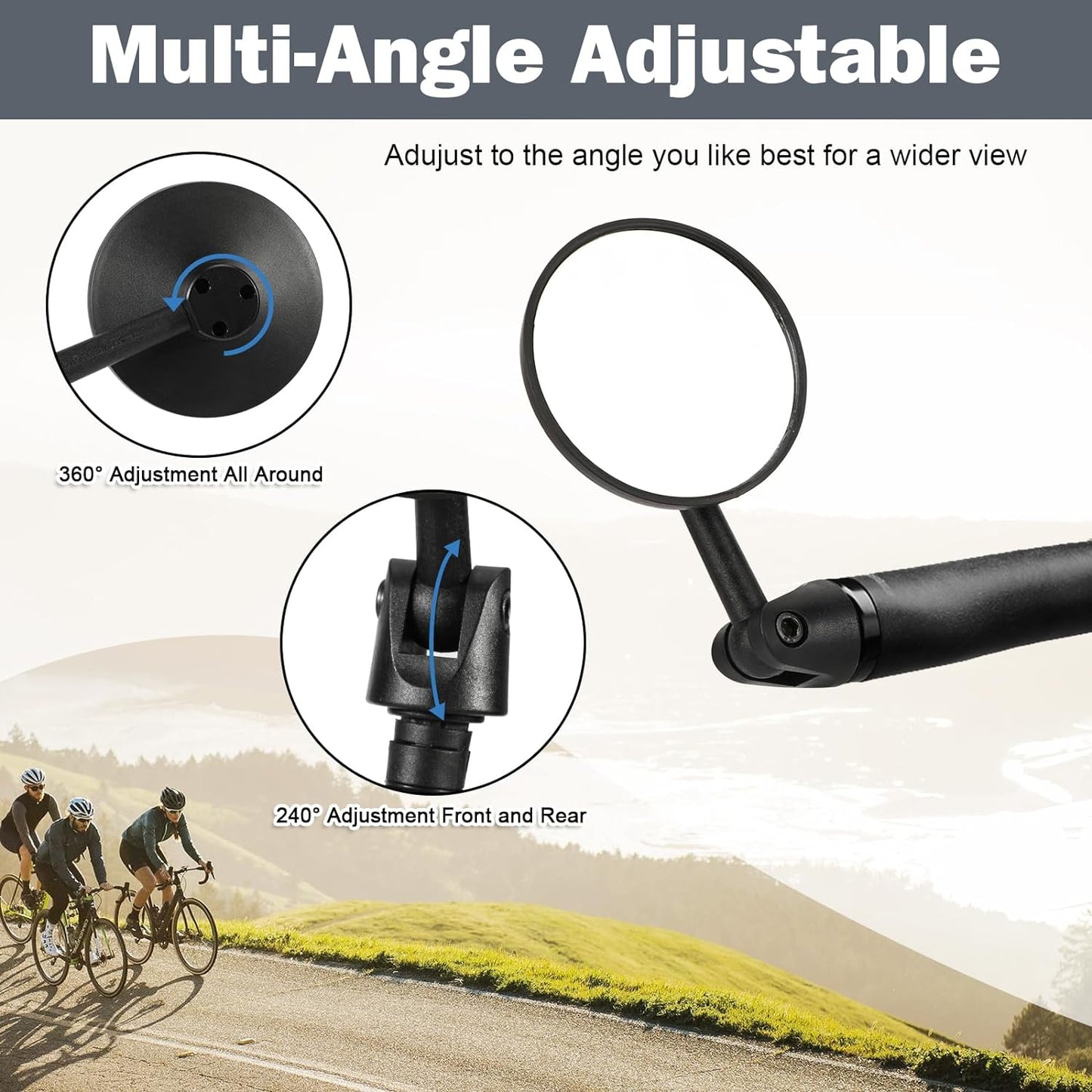 2 Pack Bike Mirrors, Adjustable Rotatable Rear View Glass Convex Mirrors, Handlebar End Rear View Mirrors for Mountain Road Bike Bicycle