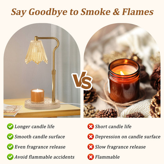 Candle Warmer Lamp with Crystal Base, Wax Warmers with 2 Bulbs Timer and Dimmer, Adjustable Height for All Jar Candles, Home Decor, Gifts for Housewarming