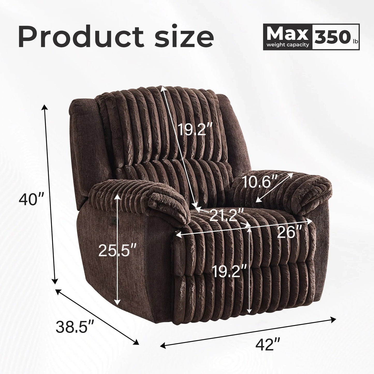 Power Recliner Oversize Chairs for Adults Electric Recliners Chair Soft Fabric Overstuffed Single Reclining Chair for Living Room for Big Man with USB Port