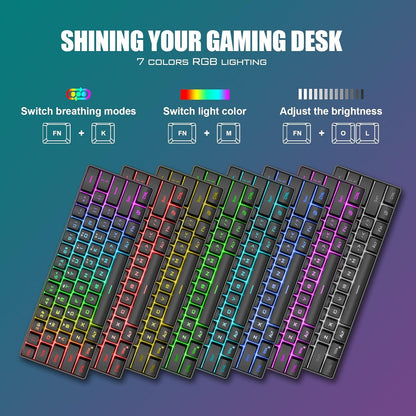 Gaming Keyboard and Mouse Combo, Rainbow LED Backlit Multimedia PC Gaming Keyboard, Office Keyboard Colorful Breathing Backlit Gaming Mouse for Working or Primer Gaming, Office Device