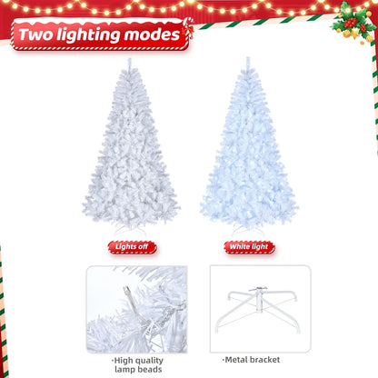 Ktaxon 7ft Pre-lit Artificial Christmas Tree with Remote Control, Full Prelighted Xmas Tree with 500 LED Lights, 1346 Branch Tips& Auto Open White
