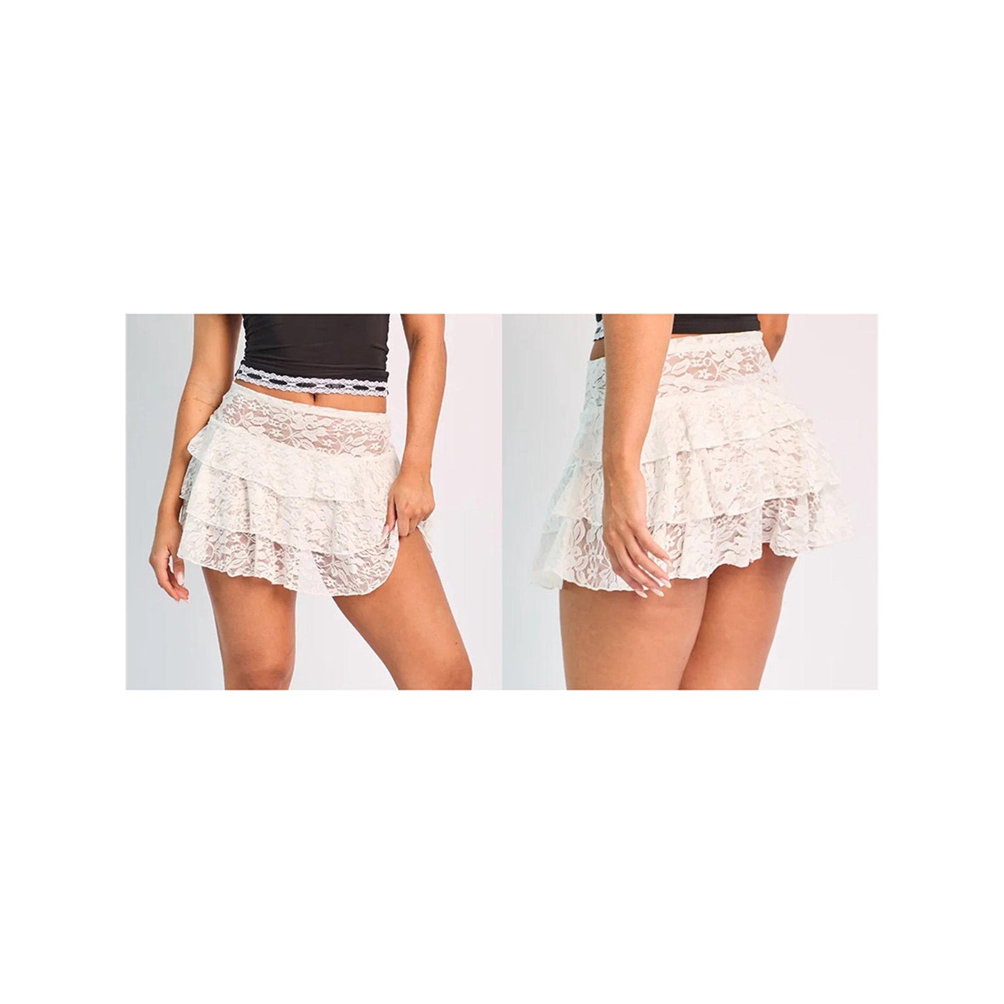 Peyakidsaa Women's Summer Lace Skirt Low Rise Tiered Flowy Short Skirts A Line Mini Skirt