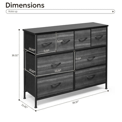 Ktaxon Dresser with 4 Big 4 Small Drawers - Furniture Storage Tower Unit, Steel Frame, Wood Top, Easy Pull Fabric Bins, Black