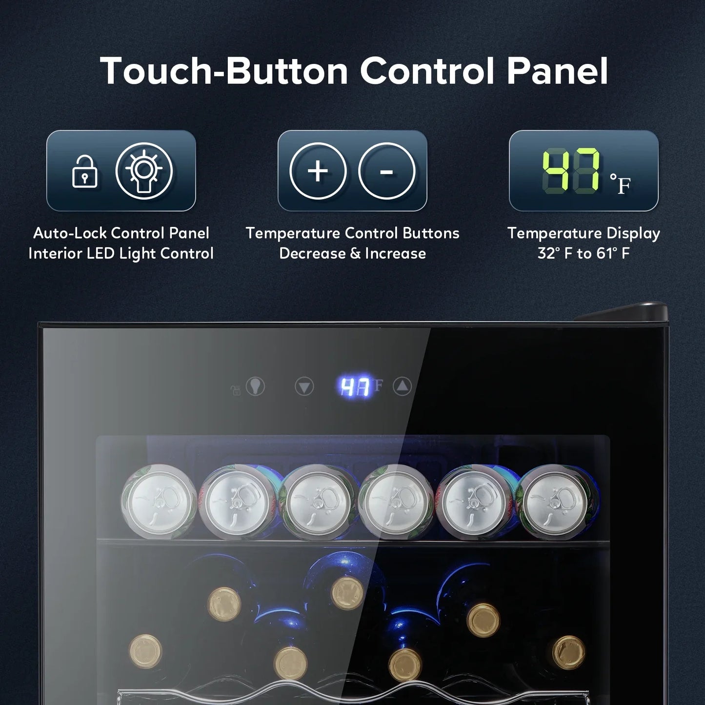 Auseo 145 Cans Beverage Refrigerator Cooler, Black Glass Door, Adjustable Shelf, Bar/Office/Home, Black