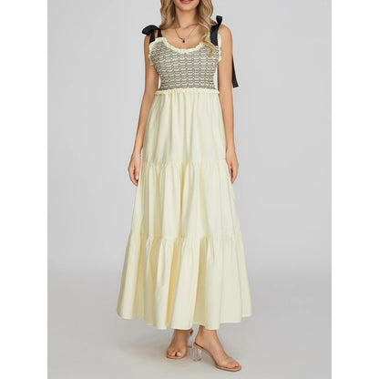 Peyakidsaa Savings Clearance Women's Sleeveless Tie-up Shoulder Tiered Long Dress Backless Club Party Maxi Cami Dresses