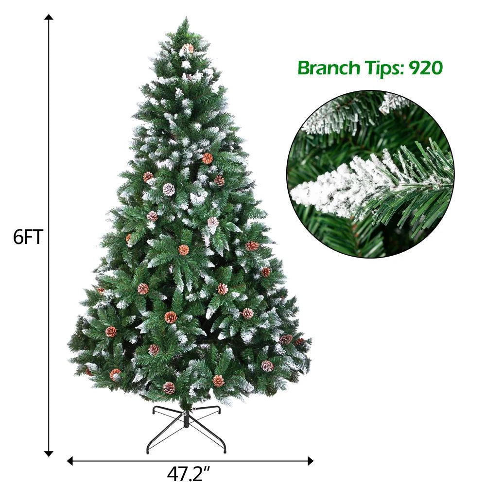 Ktaxon 6ft Upgrade Pinecones Christmas Tree, Flocked Snow Trees Decoration Unlit, 920 Branch Tips, Green