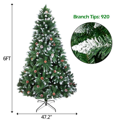 Ktaxon 6ft Upgrade Pinecones Christmas Tree, Flocked Snow Trees Decoration Unlit, 920 Branch Tips, Green