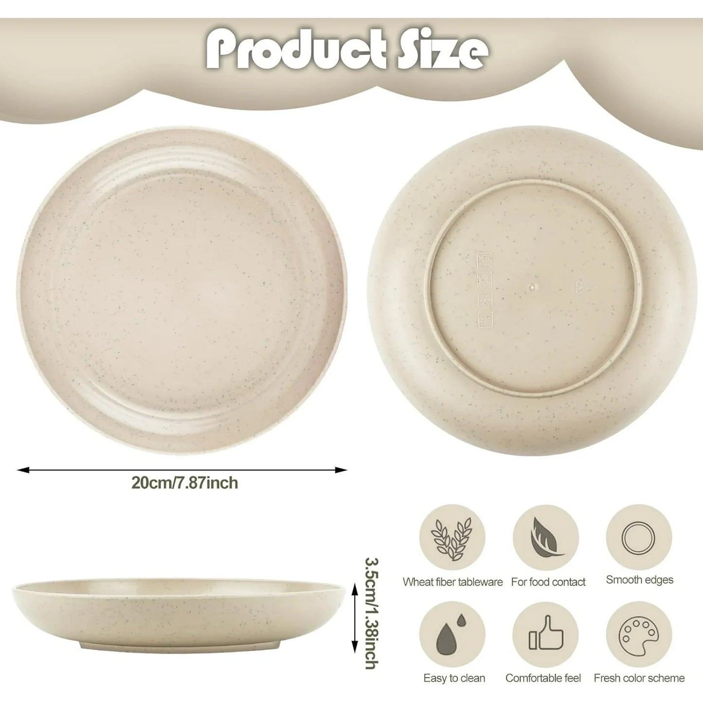 4pcs Dinner Plates 8inch Reusable Plastic Plates Microwave and Dishwasher Safe Dishes