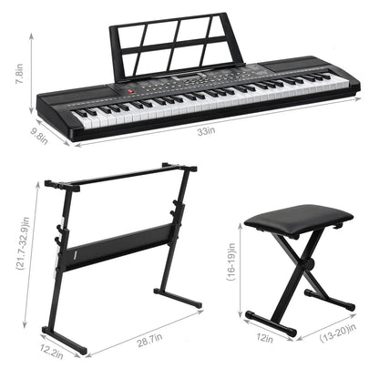 Glarry 61 Keys Keyboard with Piano Stand, Piano Bench, Built In Speakers for Beginners