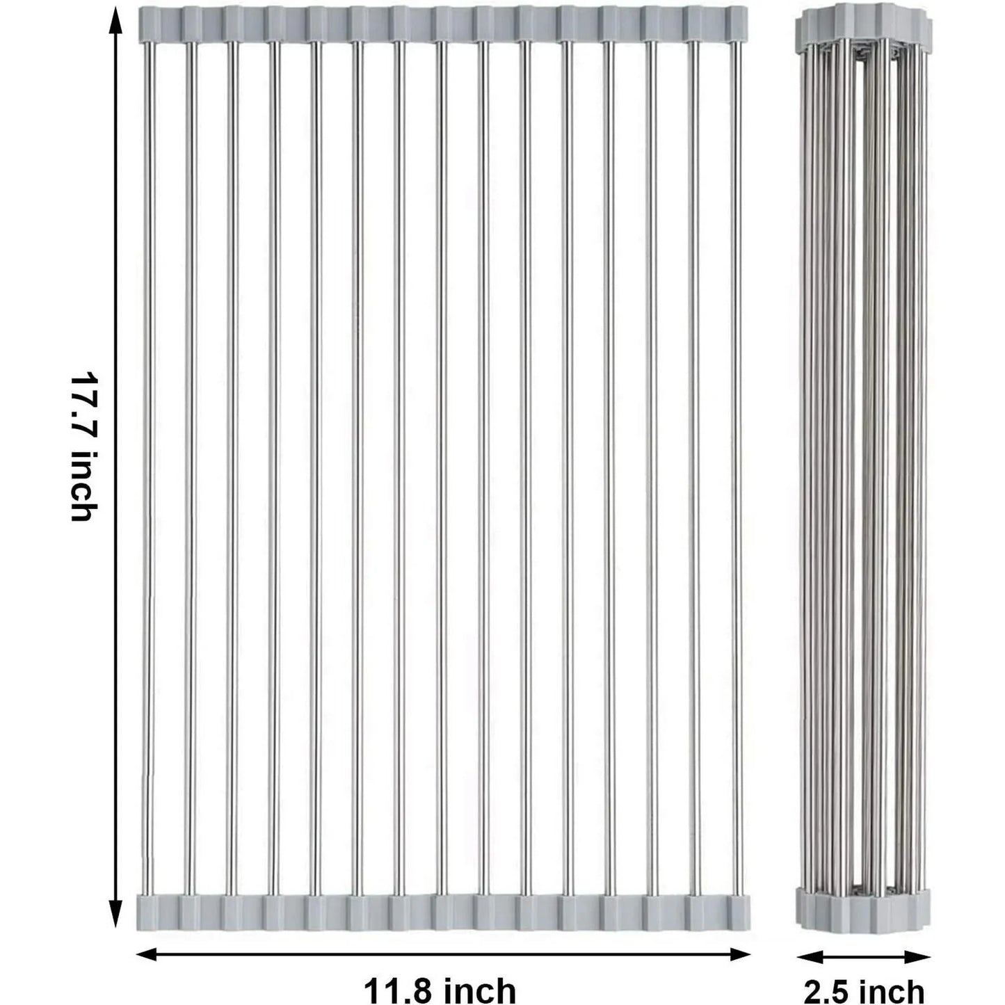 Roll up Dish Drying Rack, Over The Sink Kitchen Sink Dish Rack Multipurpose Stainless Steel Dry Rack Dish Drainer Foldable Dish Drying Rack for Sink Counter (17.7"x11.8")