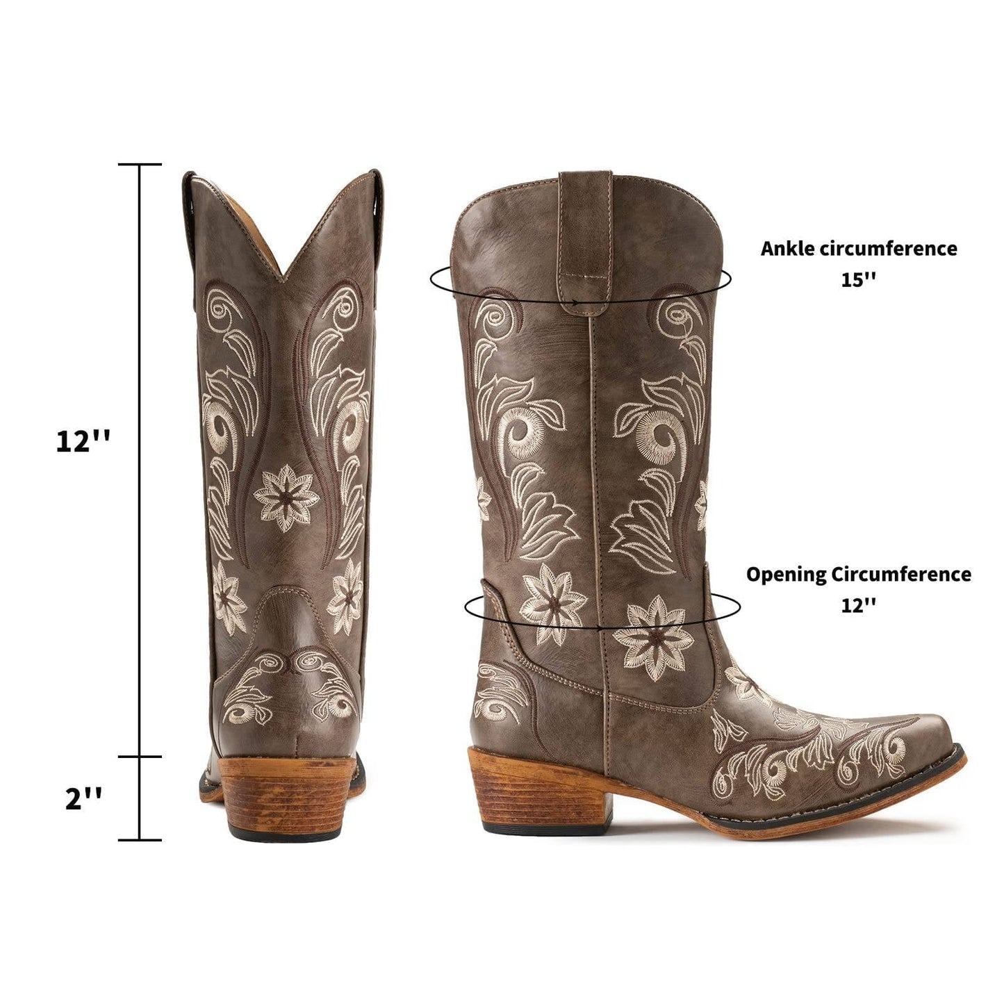 IUV Mid-Calf Cowgirl Boots Cowboy Western Pull-On,Sizes 5-11