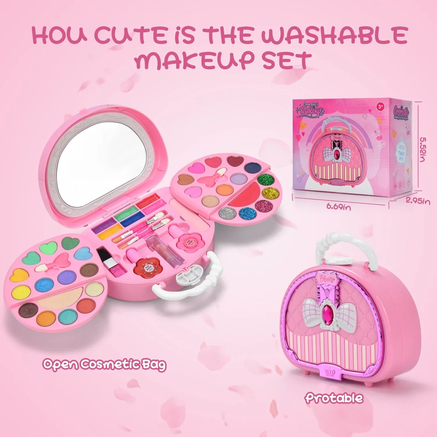 Kids Makeup Set for Girl Washable Real Cosmetic, Safe & Non-Toxic Toys Toddler Makeup Kit, Pretend Play Make Up for Girls Birthday Present Toys for Age 3 4 5 6 7 8 9+ Year Old