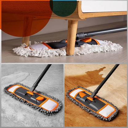 Mops for Floor Cleaning with 3 Different Washable Mop Pads and Extendable 55” Long Handle, Multifunction Dust Mop for Hardwood,Marble,Tile Floor Mopping,Orange